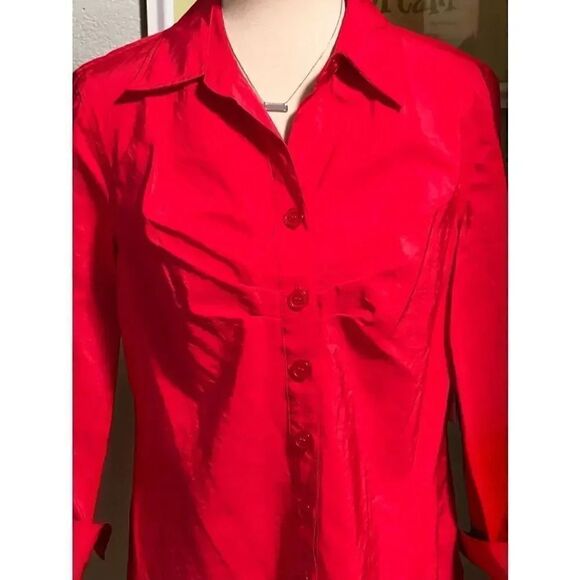 NWT 3/4 Sleeve Multiples Medium Red Button Down Shirt  #155 - Picture 6 of 6